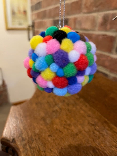 Multi coloured tiny pompom Christmas Bauble