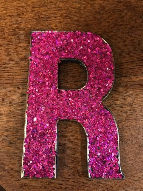 Pink sparkly letter R