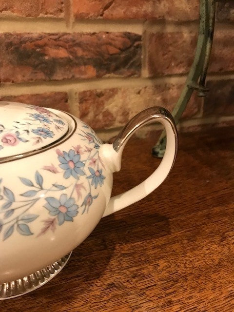 Blue and Pink flowery tea pot